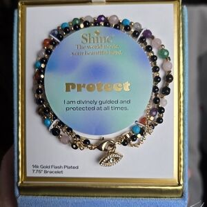 Triple Strand Multi-Bead Link Evil-Eye Charm Bracelet